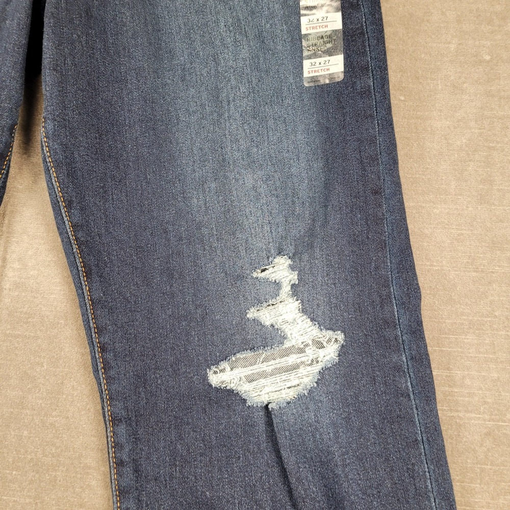 Levi's Ribcage Straight Ankle Jeans Button Fly‎ Distressed Dark Wash Denim Sz 32 - Picture 14 of 15